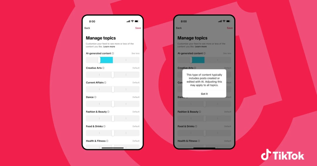 TikTok cria ferramenta para regular quanto conteúdo de IA o usuário vê