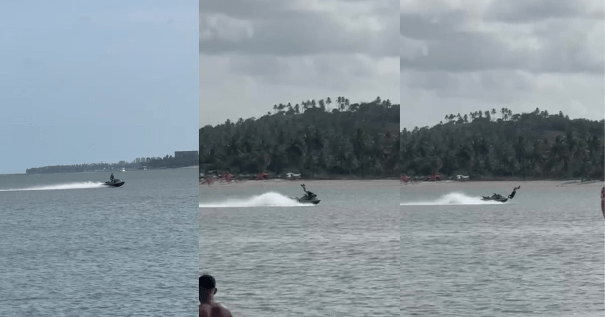 Vídeo mostra homem sendo arremessado ao mar após colidir jet ski em PE