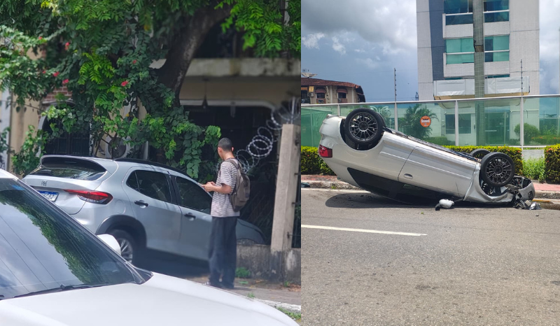 acidente no Parque 10 deixa carro capotado e outro invade condomínio