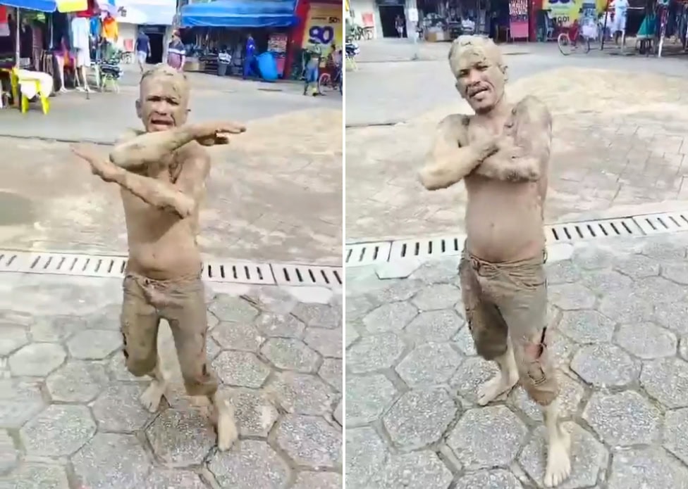 ‘Homem areia’ chama atenção no centro de Rio Branco