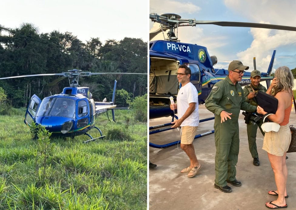 Helicóptero transporta jornalista e marido da Serra do Divisor para Cruzeiro do Sul