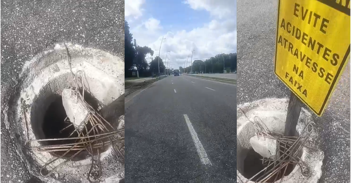 Motociclista denuncia bueiro aberto na avenida Augusto Montenegro, em Belém