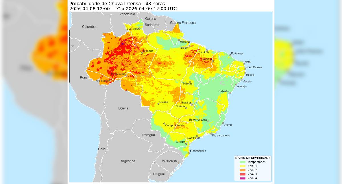 Previsão de chuvas fortes para esta quarta-feira em Porto Velho e em várias regiões de Rondônia