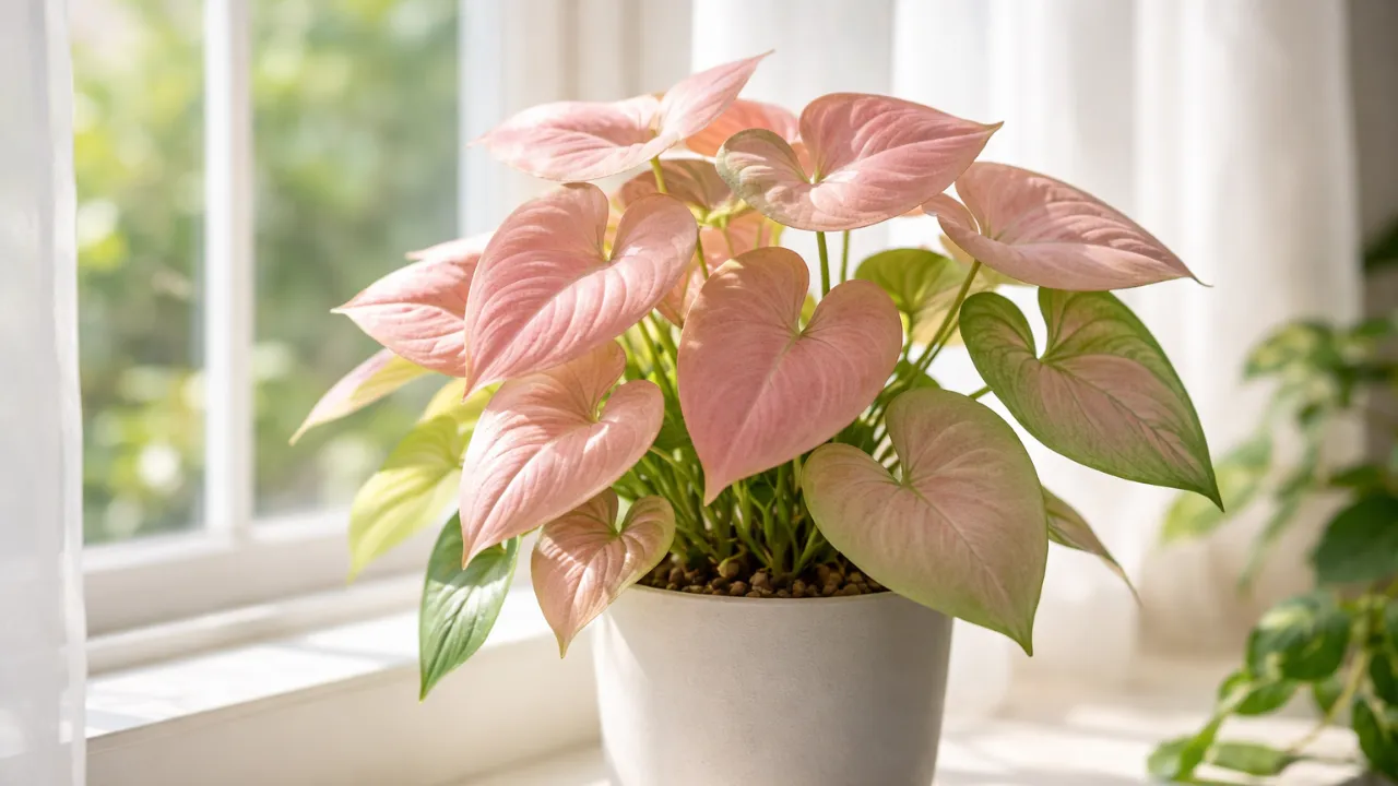 O que ajustar na luz do singônio rosa para que não desbote tanto ao longo do ano