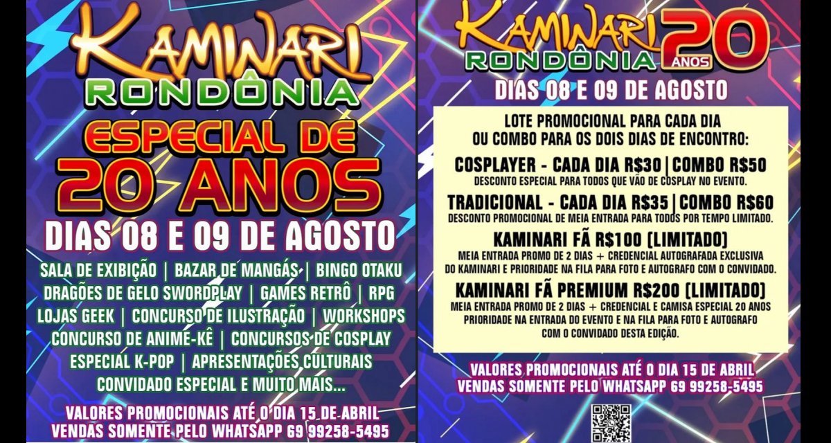 Projeto Kaminari 20 anos terá celebração especial em agosto