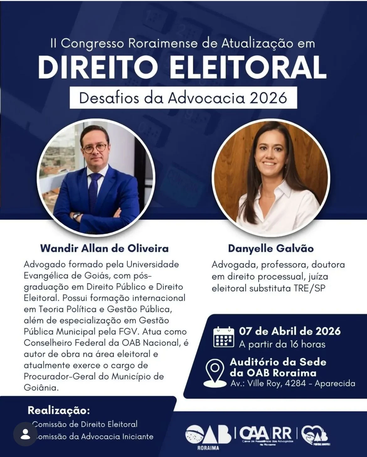 OAB-RR promove II Congresso Roraimense de Atualização em Direito Eleitoral: Desafios da Advocacia 2026 nesta terça-feira