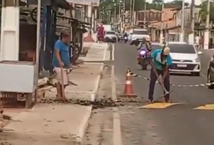 Lombada em via recém-pavimentada é alvo de vandalismo em Belém
