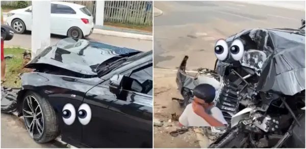 Carro de luxo colide contra poste na Dias Martins e motorista deixa local após acidente em Rio Branco