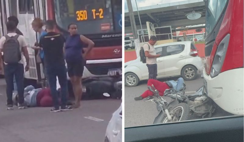acidente entre ônibus e moto deixa mulher ferida na Djalma Batista