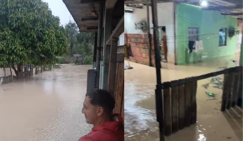 chuva em Manaus causa alagamentos e água invade casas