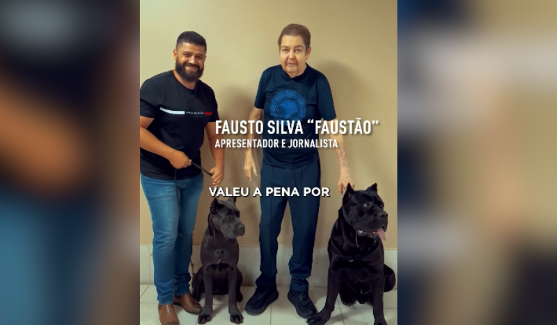 Faustão faz rara aparição em pé e exibe cães da raça Cane Corso; VEJA