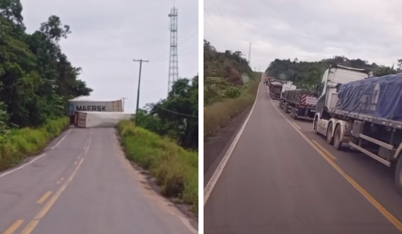 carretas tombam e interditam BR-174 em trecho da ladeira ‘Maria Ceará’