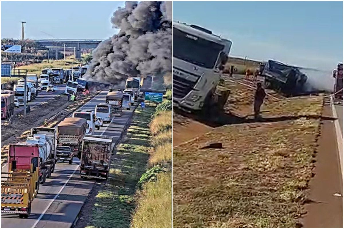 Caminhões pegam fogo após sequência de acidentes em MT; veja…