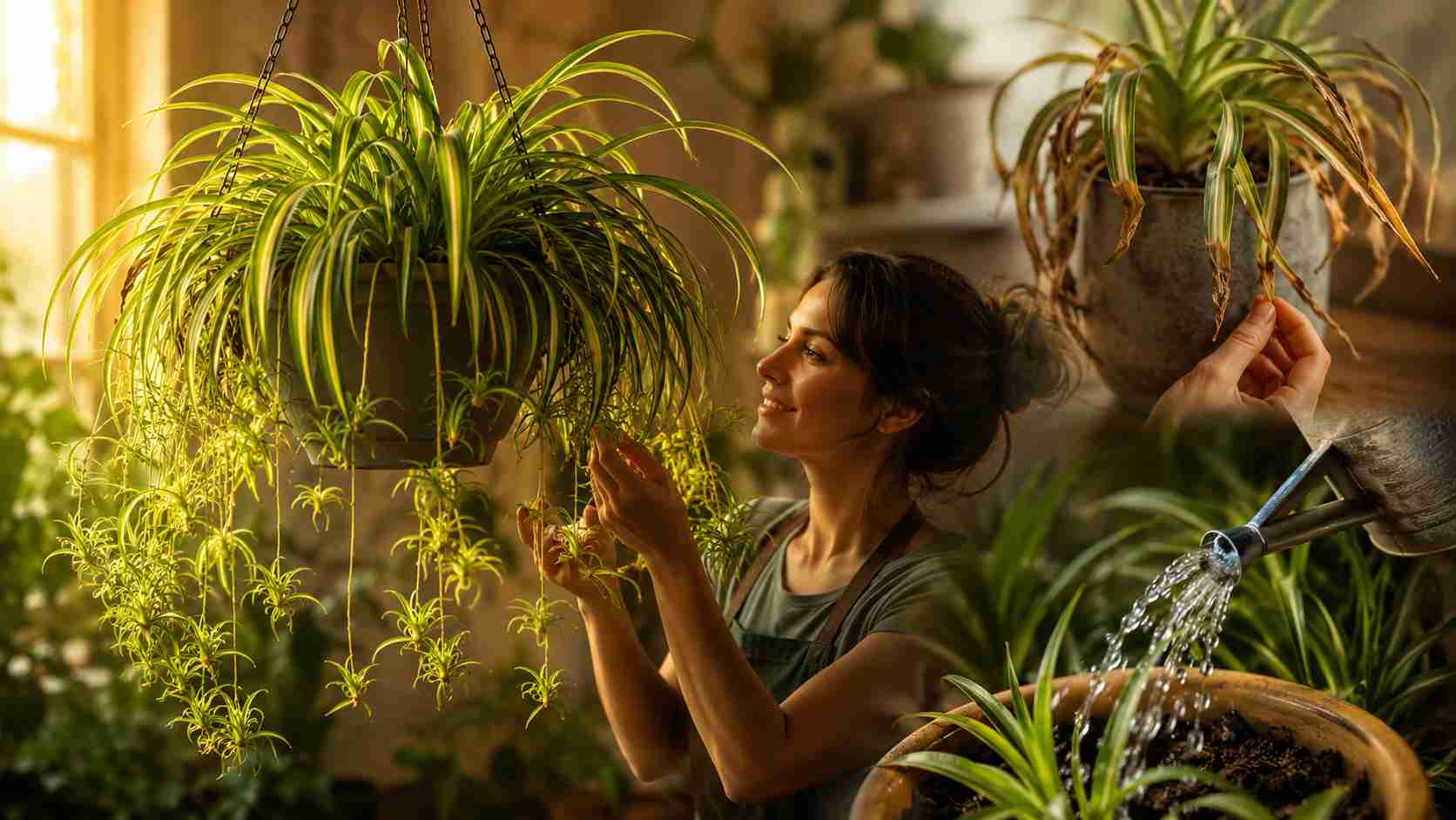 5 estímulos que fazem o Clorofito produzir “filhotes” pendentes sem parar e deixam até vasos simples com aparência de jardim suspenso