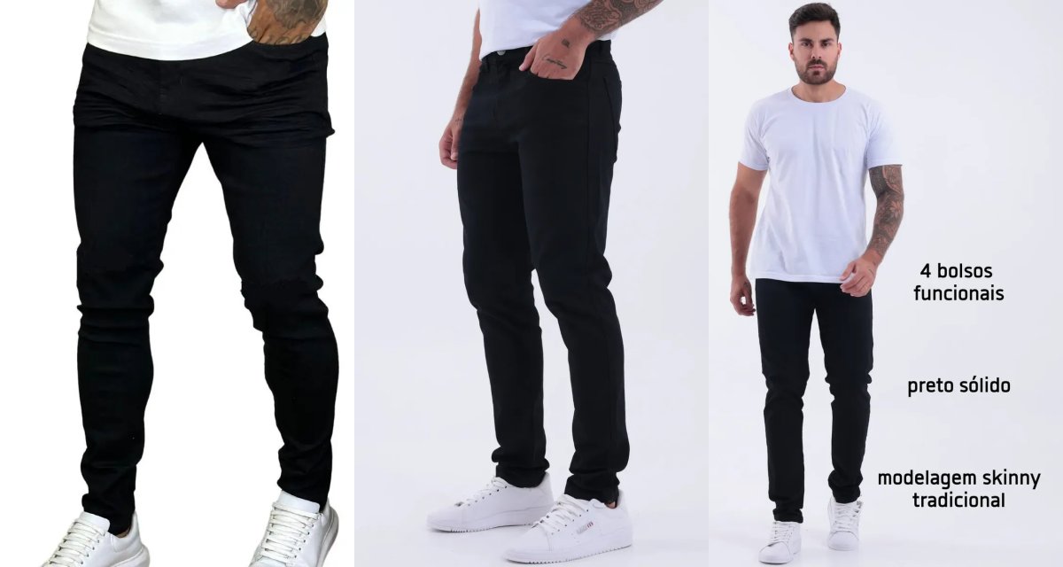 Achadinho do Dia: Calça Skinny Preta Masculina Jeans Lycra