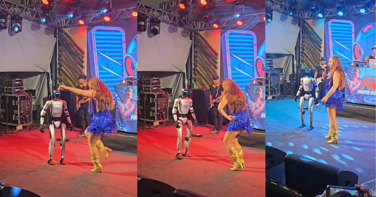 robô humanoide dança com Valéria Paiva e rouba a cena