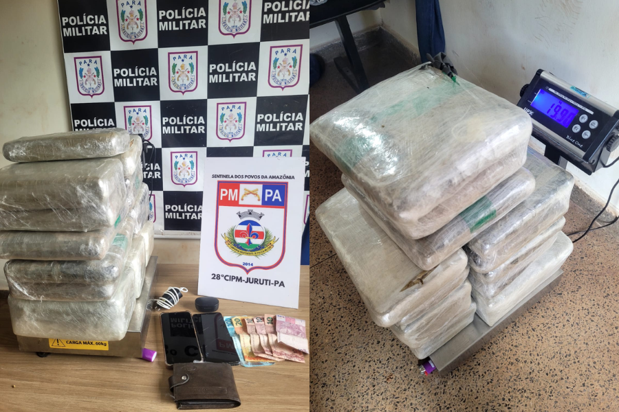 PM prende dois suspeitos de tráfico e apreende cerca de 20 kg de drogas em Juruti