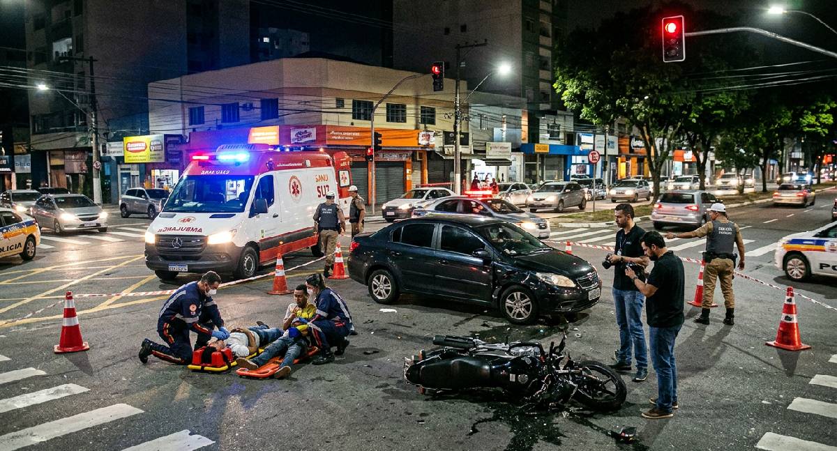 Acidente em Porto Velho deixa dois feridos após avanço de sinal