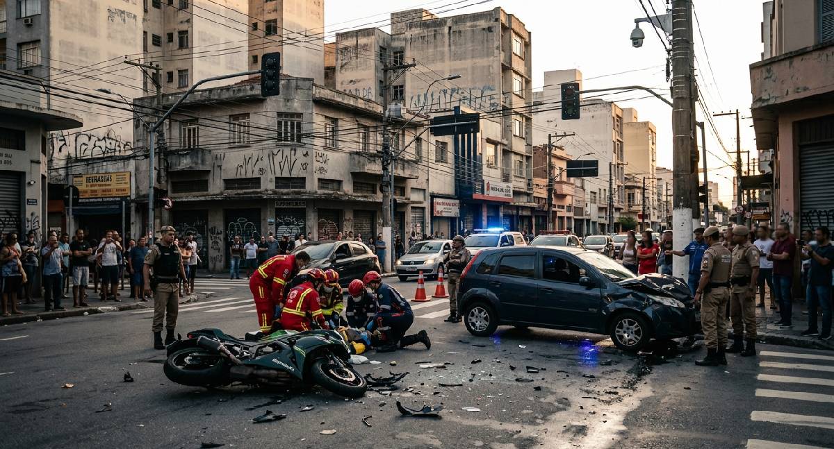 Piloto sem CNH fica ferido após batida no centro