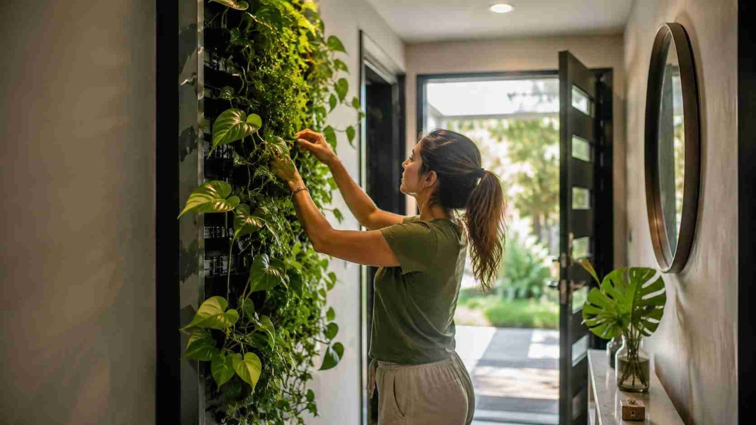 Plantas verticais estão mudando entradas estreitas de um jeito quase imediato — e o efeito elegante aparece antes mesmo da decoração