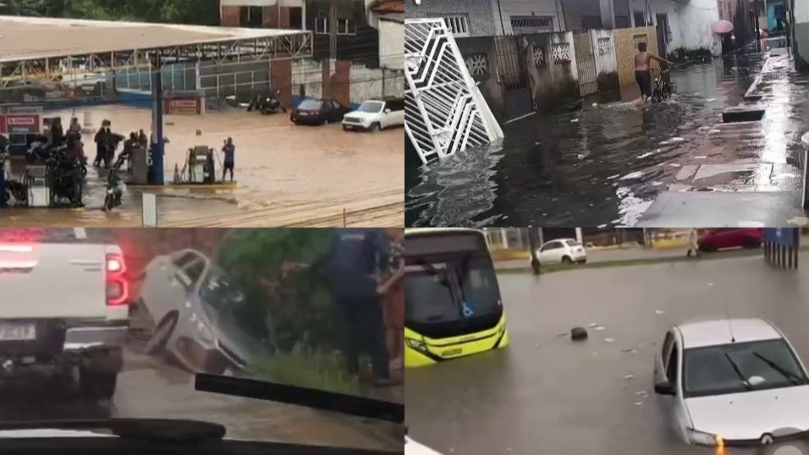 Vídeos: chuva forte provoca alagamentos, ‘engole’ carro e faz ruas e avenidas virarem rios