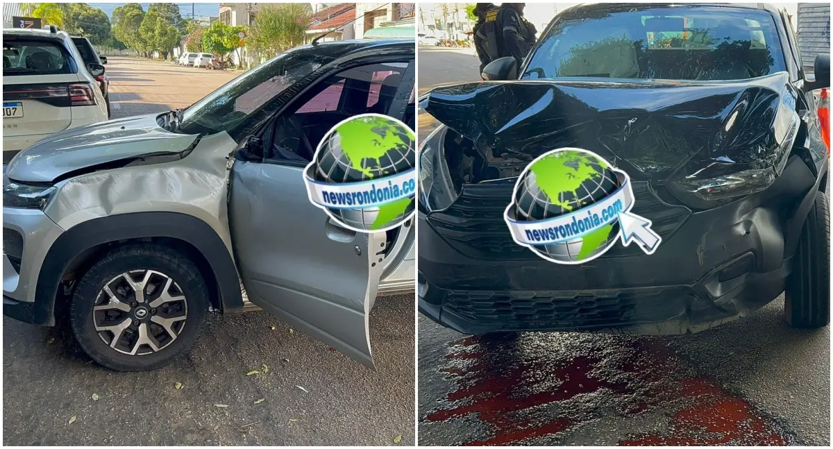 Strada avança sinal, atinge Kwid e provoca capotamento no centro de Porto Velho
