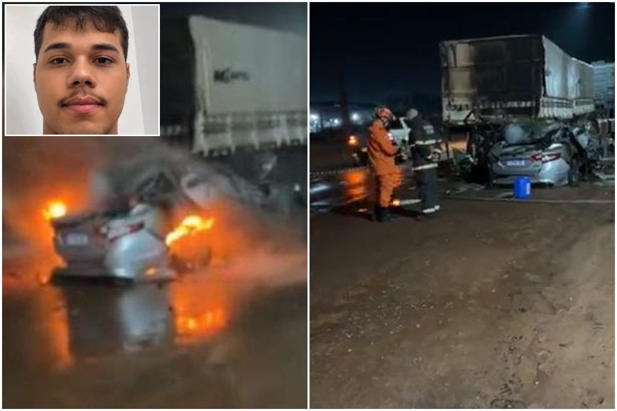 Jovem morre carbonizado após bater carro na traseira de caminhão…