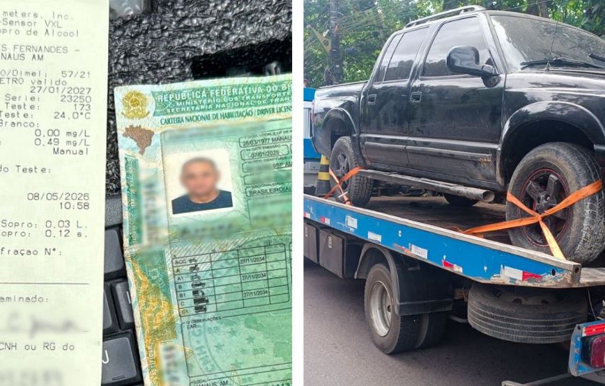 Operação flagra motorista bêbado e pick-up irregular em Manaus