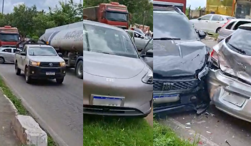 engavetamento com caminhões e carros interdita Avenida Rodrigo Otávio
