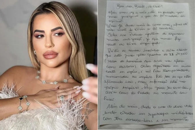 Em carta escrita na prisão, Deolane diz ser alvo de perseguição e nega ligação com PCC