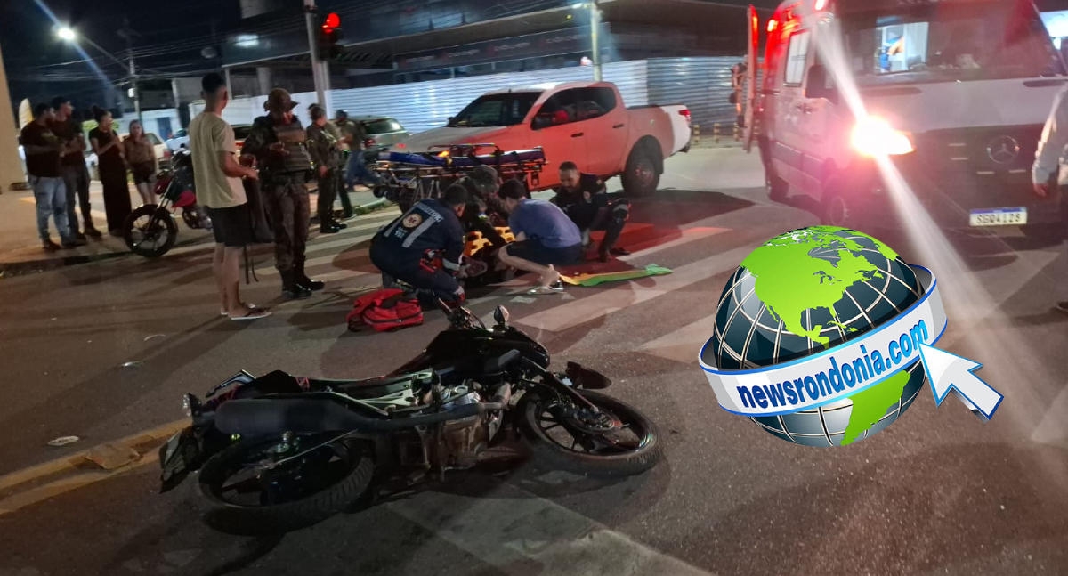 Passageiro de moto quebra perna em grave acidente no centro