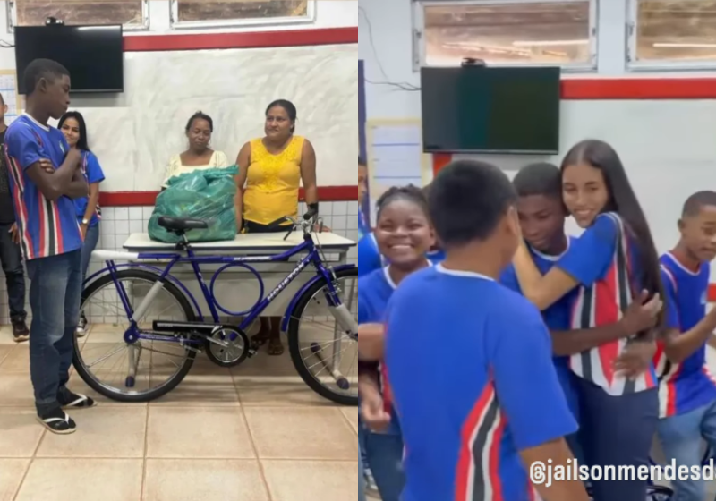 Escola se une para presentear aluno com bike e ajudar na ida às aulas; VEJA