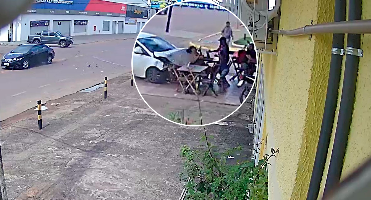 Carro invade restaurante após colisão com veículo oficial e deixa três feridos em Porto Velho