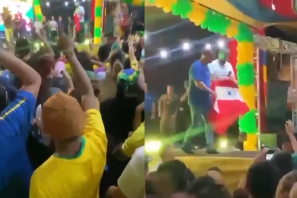 Grupo vaia Daniel Santos durante evento pró-Flávio Bolsonaro em Belém