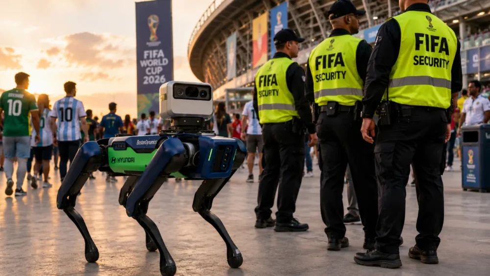 Cães-robô da Hyundai reforçam operações da FIFA na Copa 2026 no Centro Internacional de Transmissão em Dallas e em estádios de Nova York e Nova Jersey, levando máquinas autônomas para áreas antes ocupadas apenas por equipes humanas