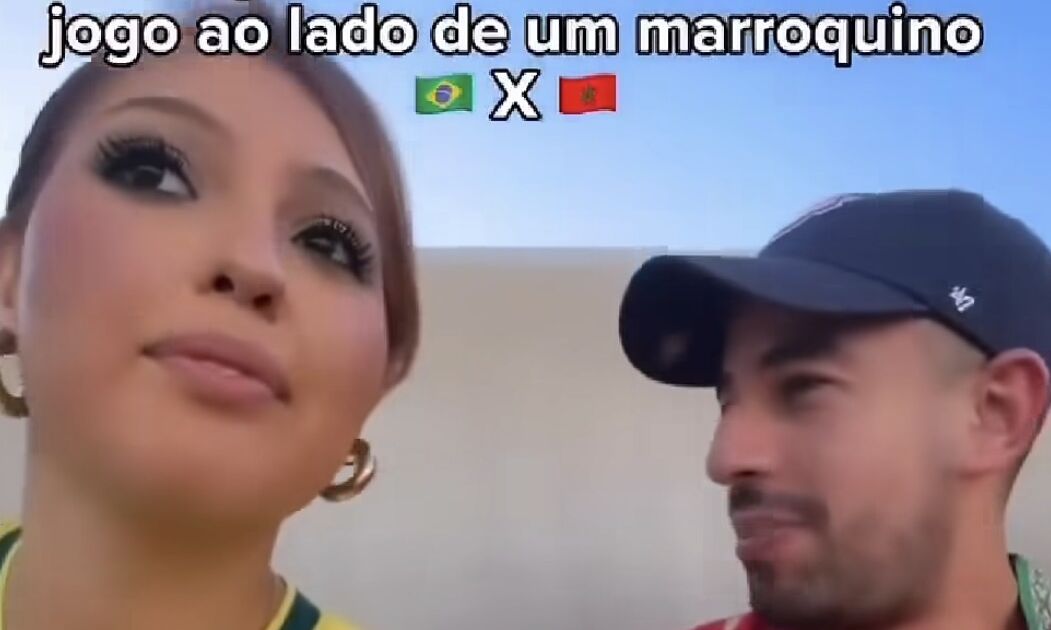 Influenciadora assiste jogo ao lado de marroquino e diverte a internet; VEJA