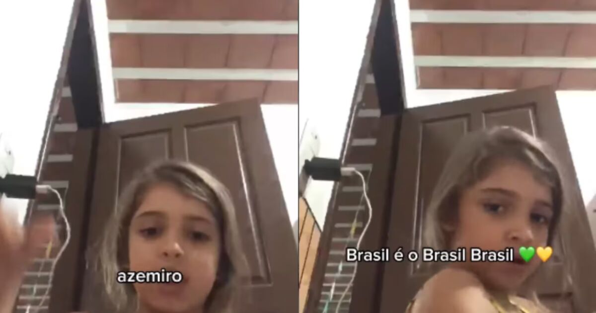 Torcedora mirim viraliza ao confundir nomes de jogadores do Brasil; VEJA