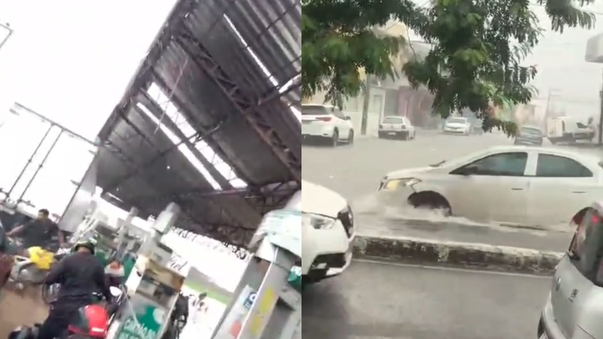 Forte chuva derruba cobertura de posto e provoca alagamentos em São Luís