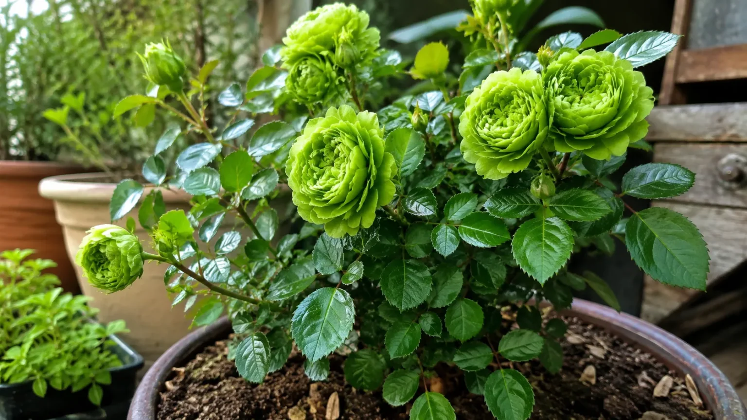 Rosa-Verde: 3 ajustes de luz pra a rosa chinensis viridiflora que impedem o alongamento excessivo e mantêm as rosetas compactas, densas e com aparência muito mais escultural