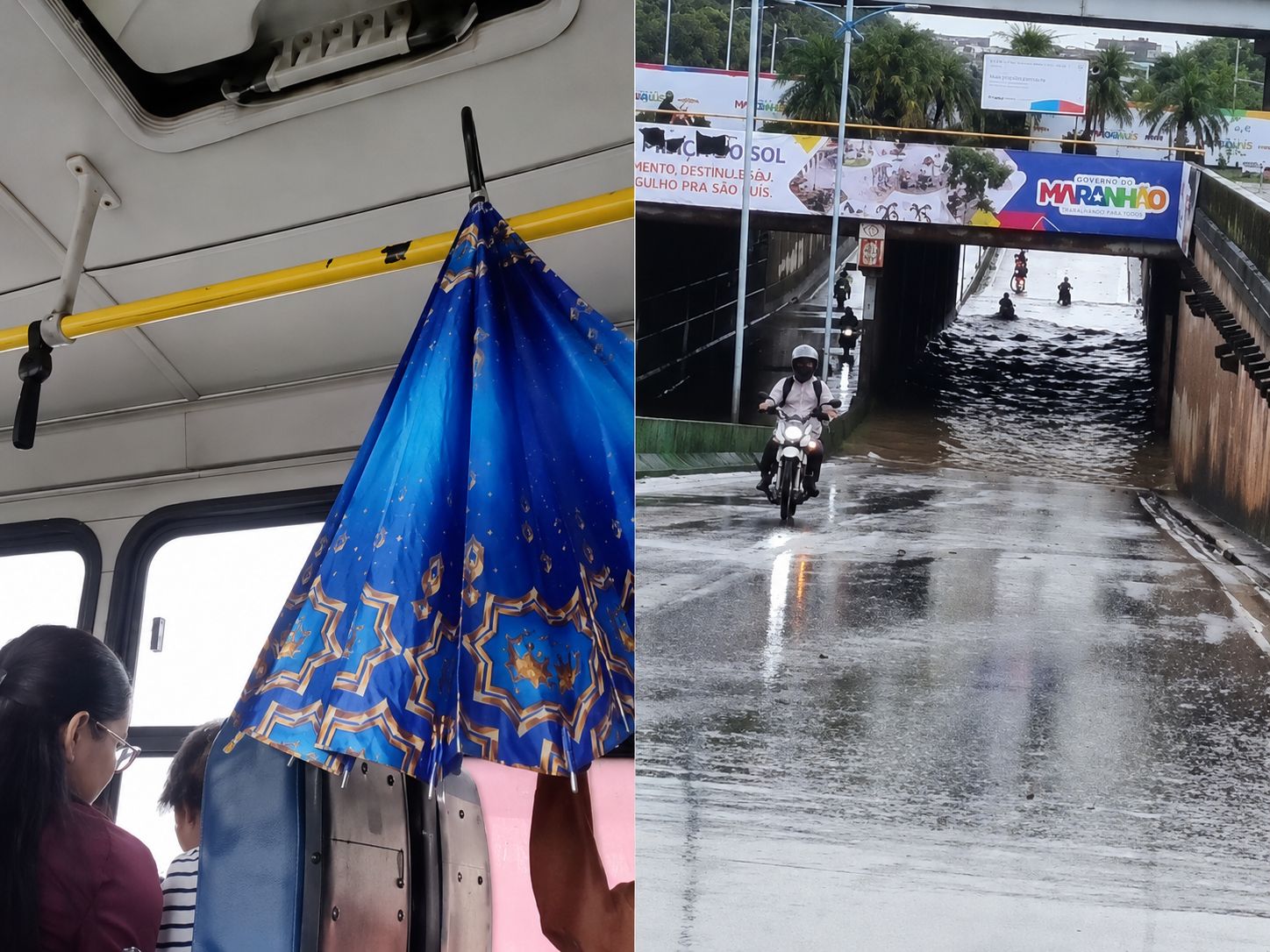 Vídeos: chuva interdita túnel da Cohama e faz passageira abrir guarda-chuva dentro de ônibus