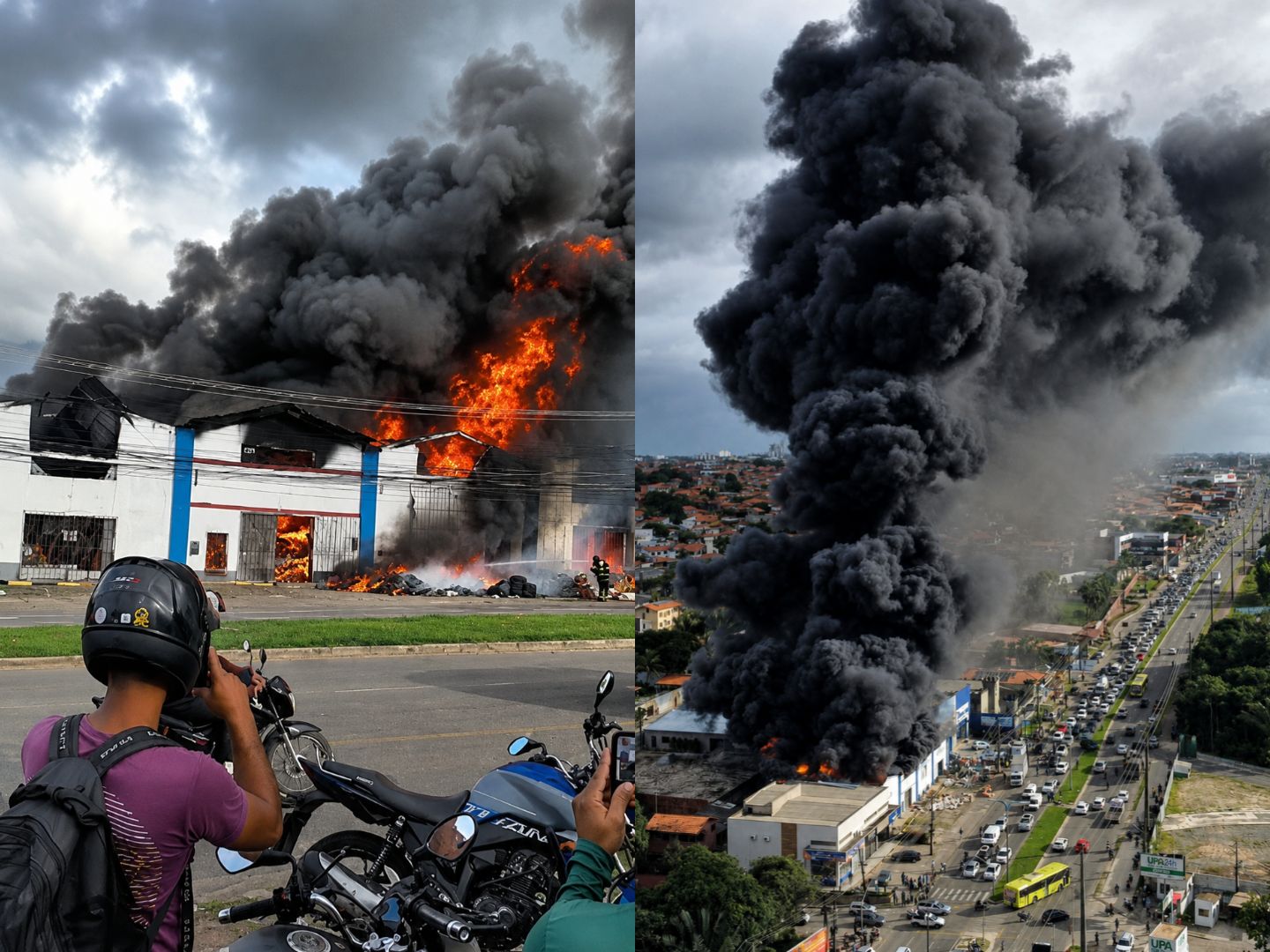Vídeo: incêndio destrói galpão de loja de material plástico na Avenida dos Holandeses