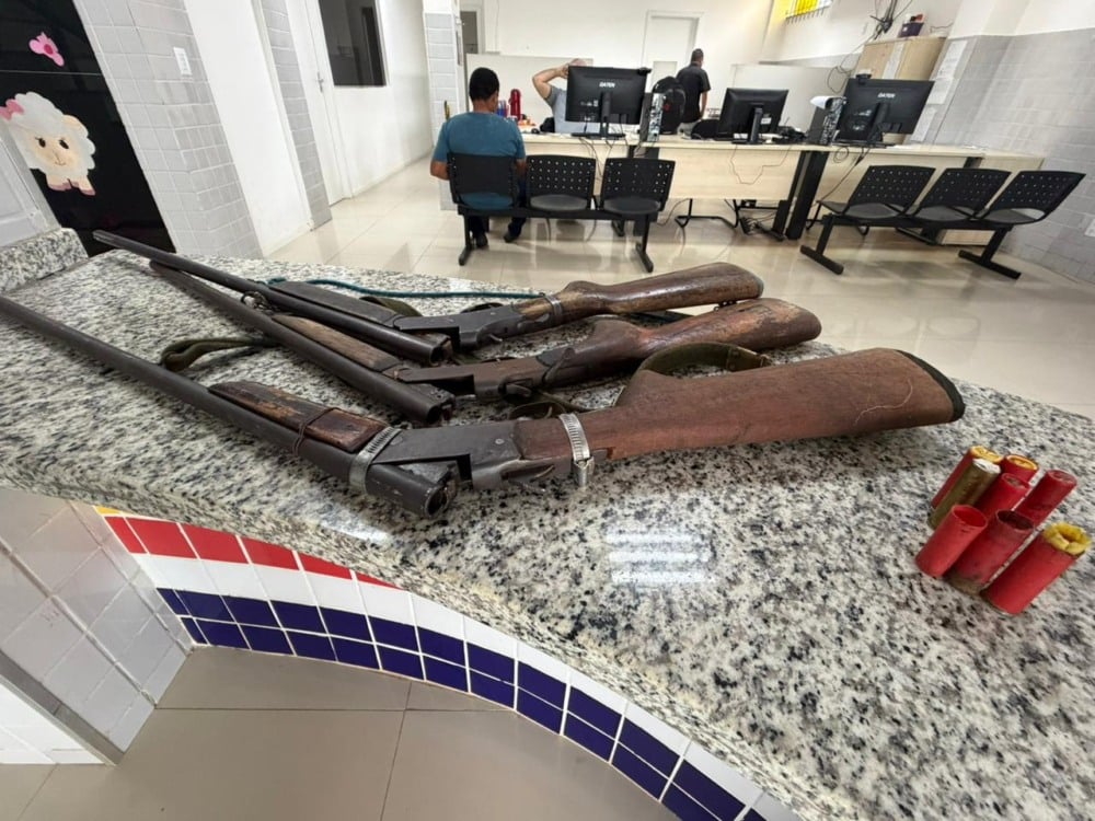 Espingardas e munições sem documentação são apreendidas e homem é preso por posse ilegal de arma