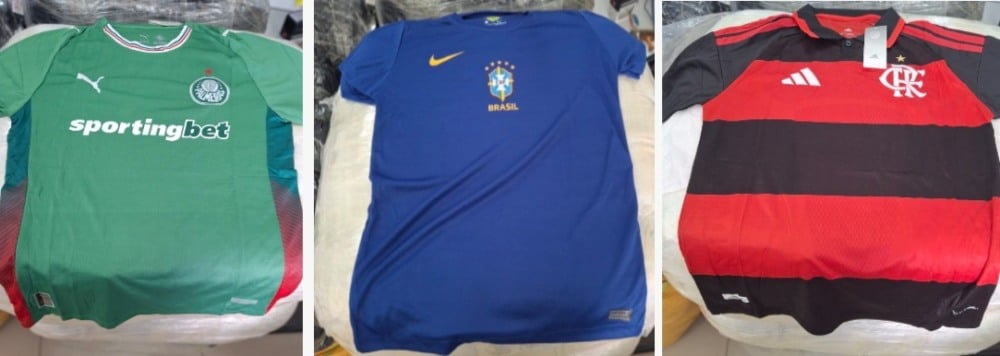 Quase meia tonelada de camisas esportivas falsificadas é apreendida pela Receita Federal