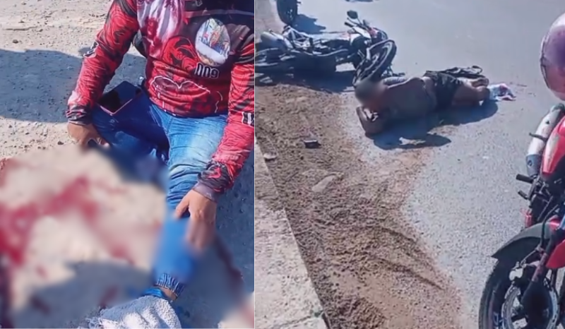 acidente entre motos deixa dois feridos no bairro Mauazinho em Manaus
