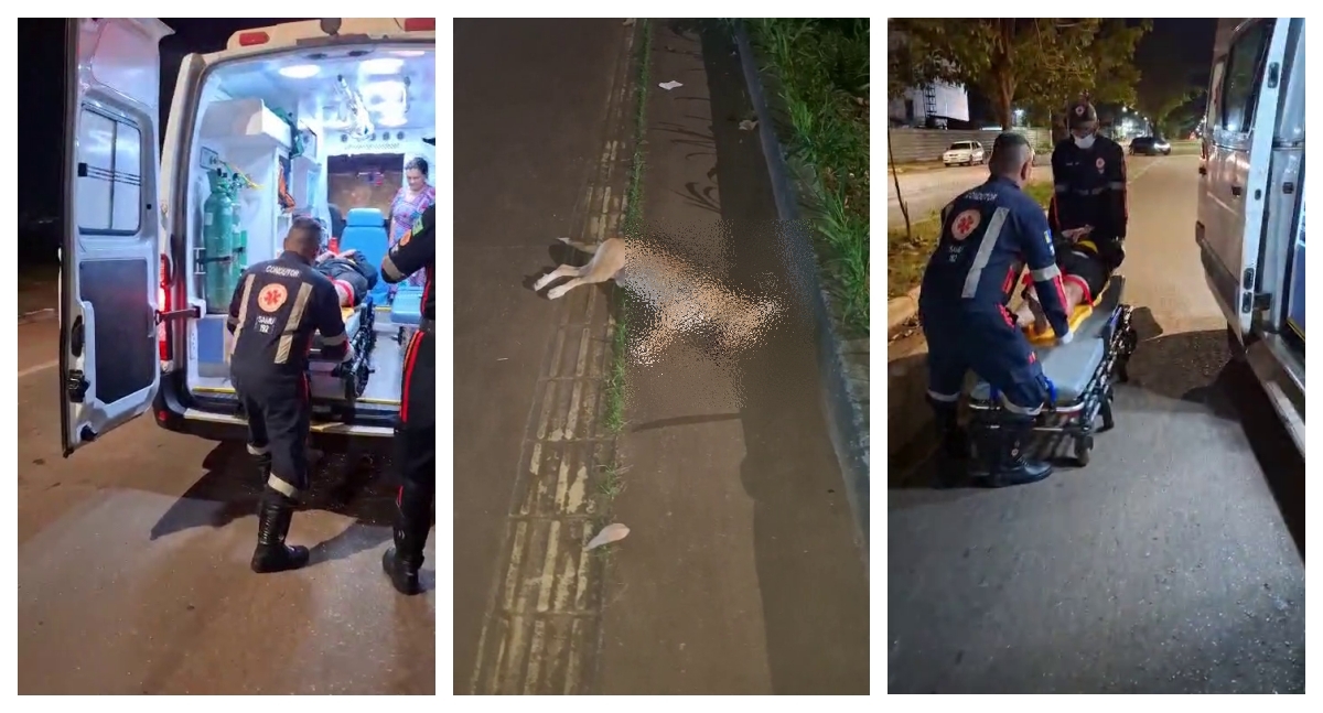 Motociclista fica ferido após atropelar cachorro na Avenida Imigrantes, em Porto Velho