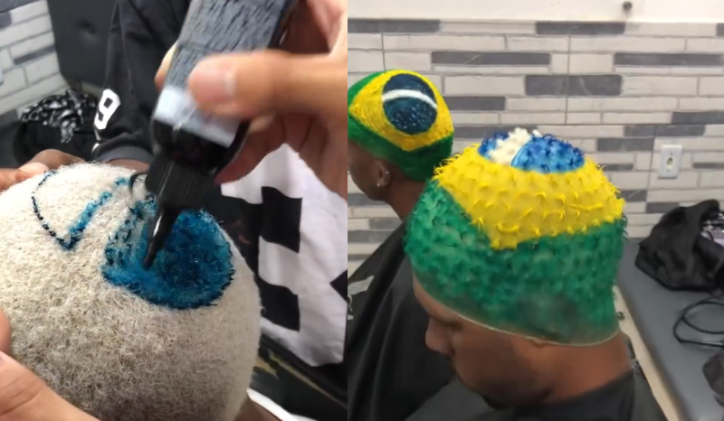 cabeleireiro cria bandeira do Brasil no cabelo de clientes e viraliza