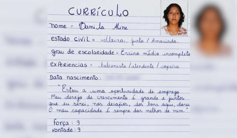 Sem dinheiro para impressão, jovem escreve currículo à mão e viraliza na web