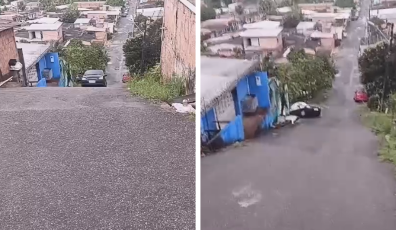 motorista perde o controle de carro e desce ladeira de ré em Manaus