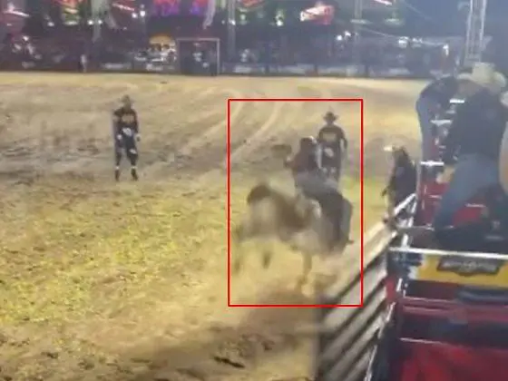 Peão escapa de pisoteamento após queda em rodeio na Exponorte
